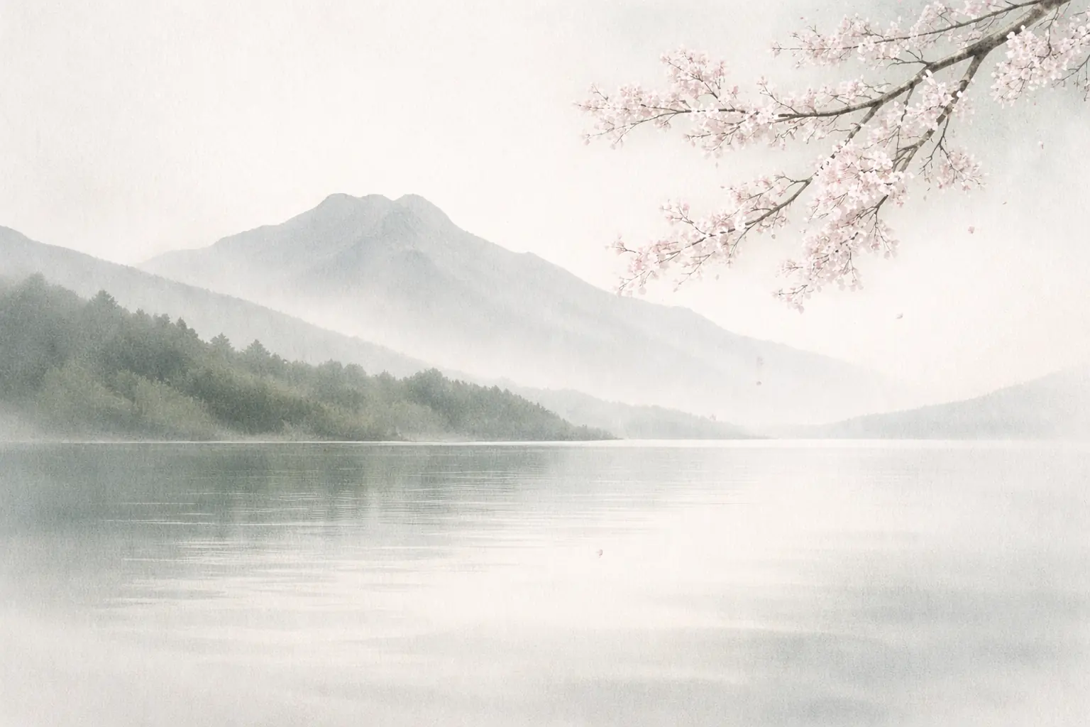 Lac et montagnes dans la brume, dans l’esprit d’une peinture chinoise